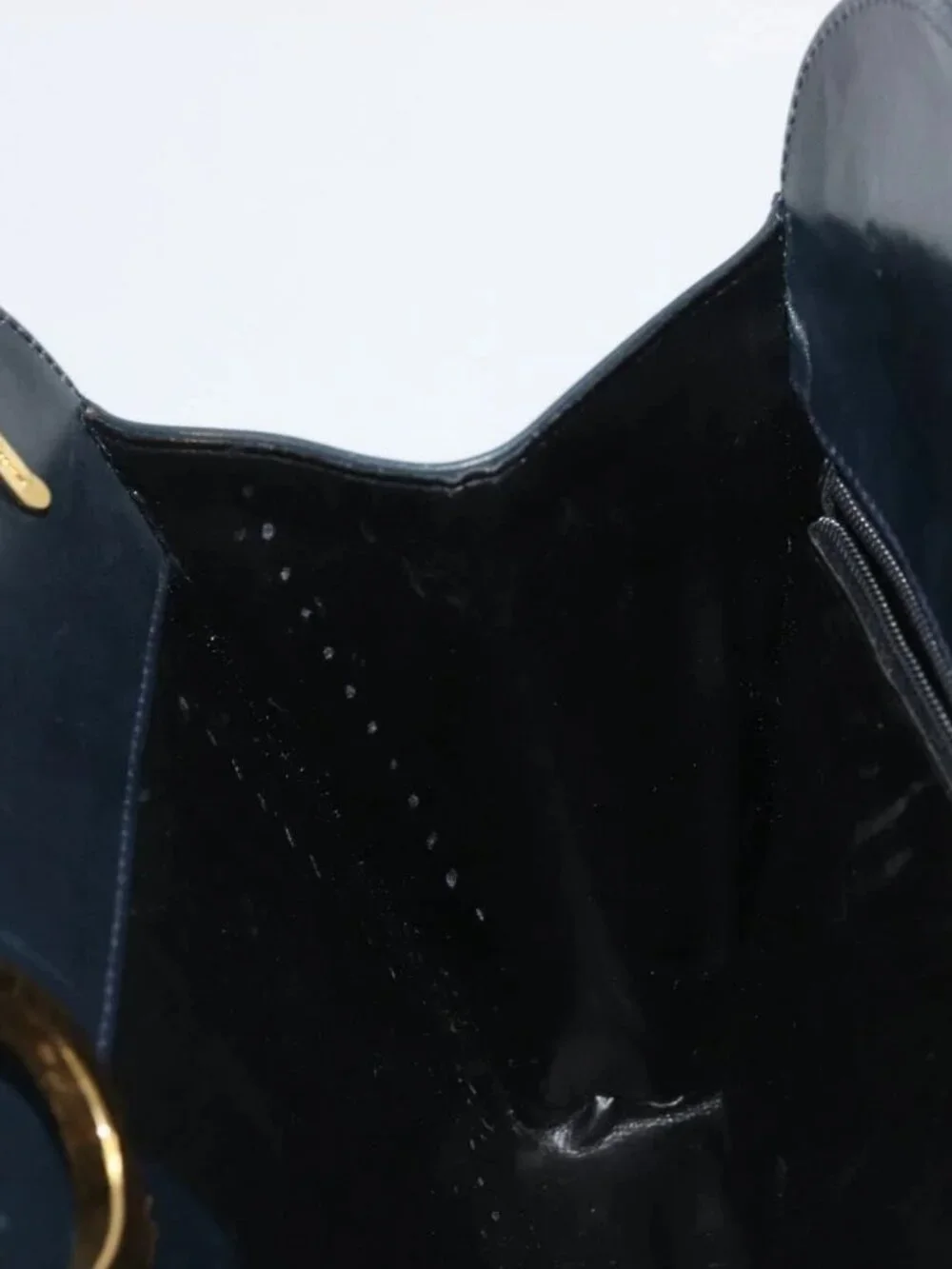 Salvatore Ferragamo Gancini Chain Shoulder Bag Leather Navy Gold Auth ka4772